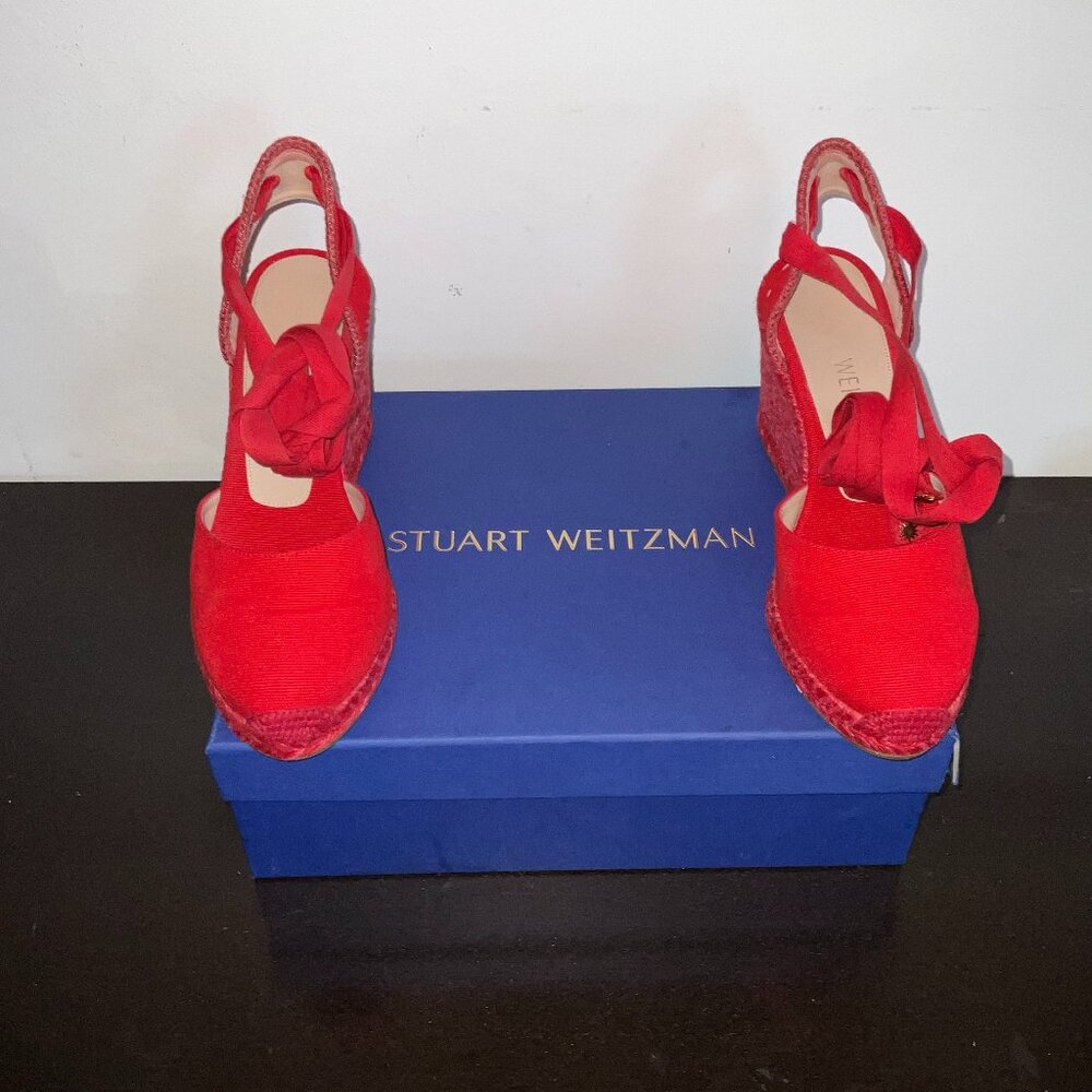 Stuart Weitzman Red Espadrille Wedges - Mykonos Closed Toe